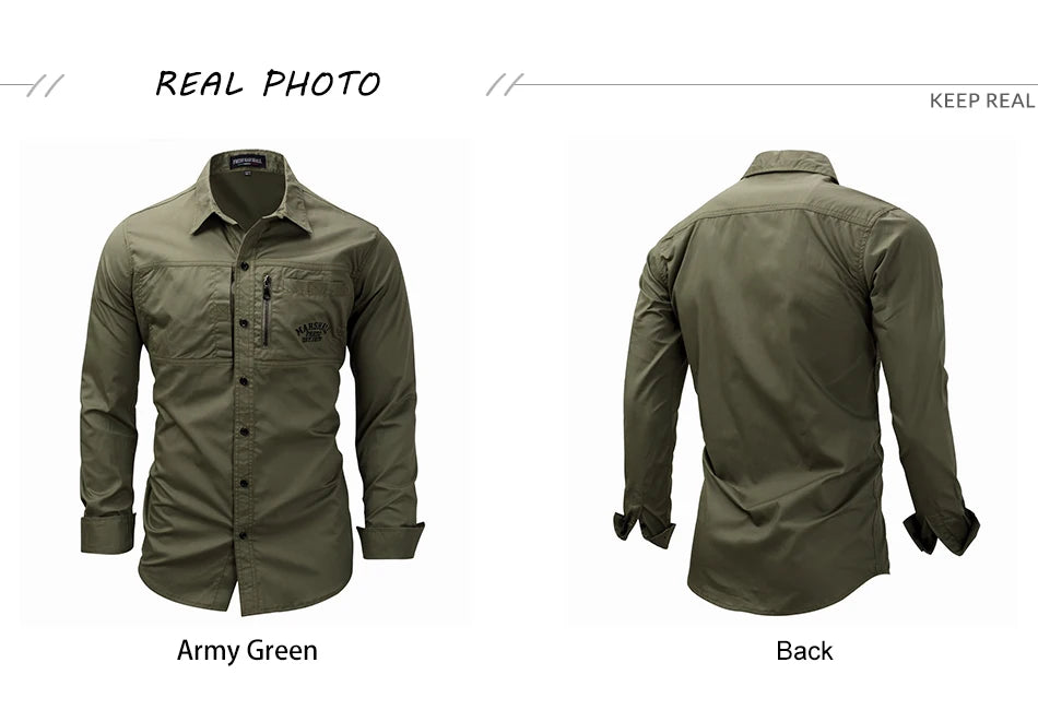 Fredd Marshall 2023 Fashion Military Shirt Long Sleeve Multi-pocket Casual Shirts Brand Clothes Army Green Camisa Masculina 117