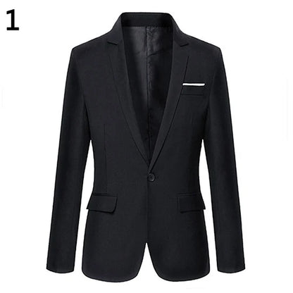 Men Blazers Slim Autumn Suit Blazer Business Formal Party Male Suit One Button Lapel Casual Long Sleeve Pockets Top Plus Size