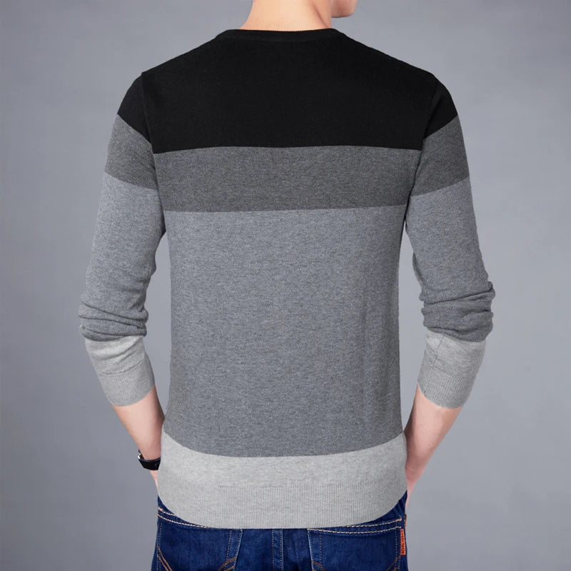 2024 Autumn Fashion Brand Casual Sweater O-Neck Striped Slim Fit Mens Sweaters Pullovers Men Pull Homme Contrast Color Knitwear