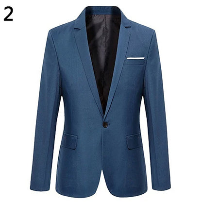 Men Blazers Slim Autumn Suit Blazer Business Formal Party Male Suit One Button Lapel Casual Long Sleeve Pockets Top Plus Size