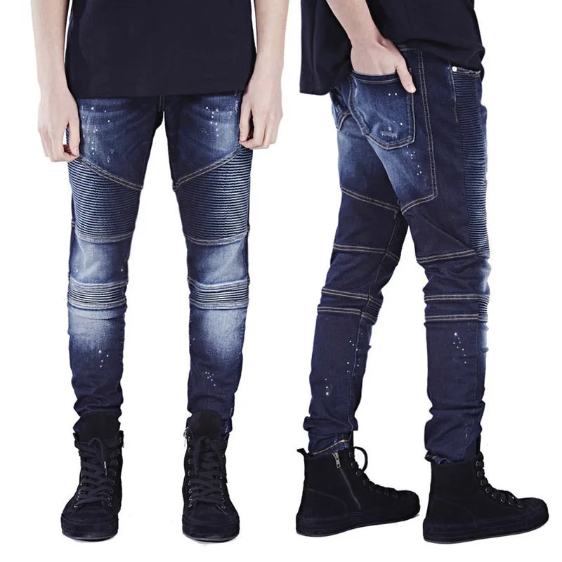 Men Skinny Jeans Men Runway Slim Racer Biker Jeans Strech Hiphop Jeans For Men Y2036