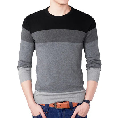 2024 Autumn Fashion Brand Casual Sweater O-Neck Striped Slim Fit Mens Sweaters Pullovers Men Pull Homme Contrast Color Knitwear