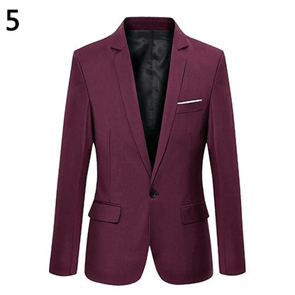 Men Blazers Slim Autumn Suit Blazer Business Formal Party Male Suit One Button Lapel Casual Long Sleeve Pockets Top Plus Size