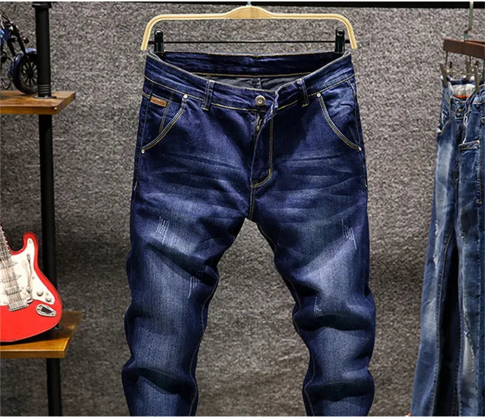 2025 Skinny Jeans Men Zipper Fly Slim Fit Denim Joggers Stretch Male Jean Pencil Pants Blue Men's Jeans Fashion Casual Hombre