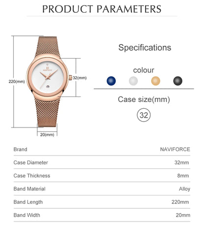 NAVIFORCE Watch Women Fashion Dress Quartz Watches Lady Stainless Steel Waterproof Wristwatch Simple Girl Clock Relogio Feminino