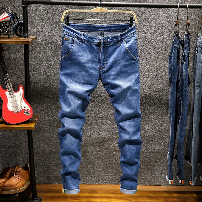 2025 Skinny Jeans Men Zipper Fly Slim Fit Denim Joggers Stretch Male Jean Pencil Pants Blue Men's Jeans Fashion Casual Hombre