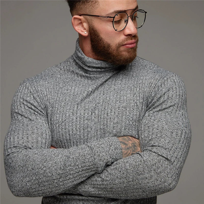 Autumn Winter Fashion Turtleneck Mens Thin Sweaters Casual Roll Neck Solid Warm Slim Fit Sweaters Men Turtleneck Pullover Male