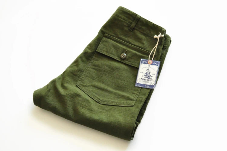 SauceZhan OG107 Fatigue Utility Pants Military Pants VINTAGE Classic Olive Sateen Men's Baker Pants Satin Cotton Straight Fit