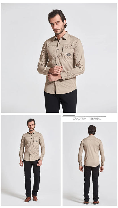 Fredd Marshall 2023 Fashion Military Shirt Long Sleeve Multi-pocket Casual Shirts Brand Clothes Army Green Camisa Masculina 117