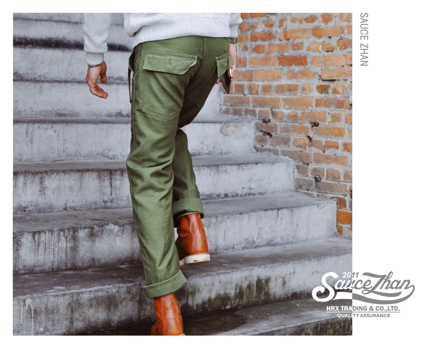 SauceZhan OG107 Fatigue Utility Pants Military Pants VINTAGE Classic Olive Sateen Men's Baker Pants Satin Cotton Straight Fit