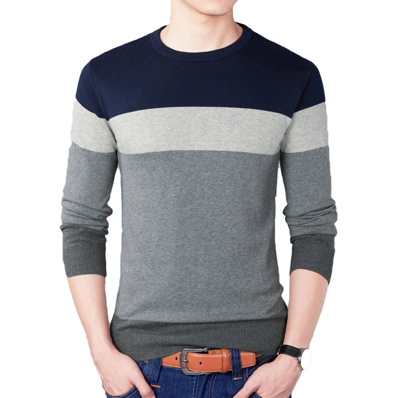 2024 Autumn Fashion Brand Casual Sweater O-Neck Striped Slim Fit Mens Sweaters Pullovers Men Pull Homme Contrast Color Knitwear