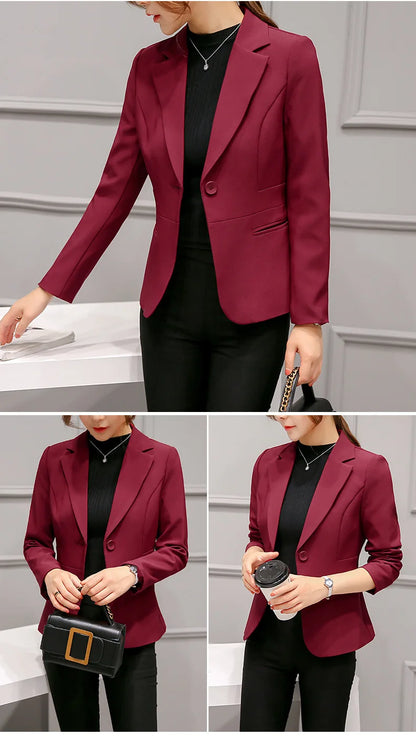 Women's Blazer 2025 Red Long Sleeve Blazers Pockets Jackets Coat Slim Office Lady Jacket Female Tops Suit Blazer Femme Jackets