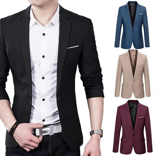 Men Blazers Slim Autumn Suit Blazer Business Formal Party Male Suit One Button Lapel Casual Long Sleeve Pockets Top Plus Size