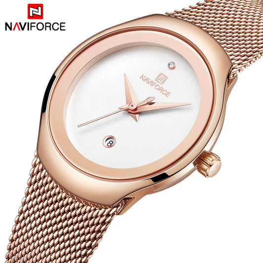 NAVIFORCE Watch Women Fashion Dress Quartz Watches Lady Stainless Steel Waterproof Wristwatch Simple Girl Clock Relogio Feminino