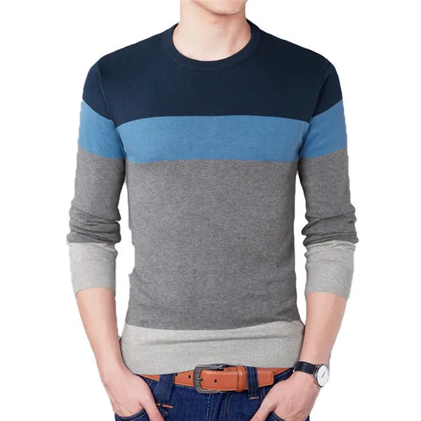 2024 Autumn Fashion Brand Casual Sweater O-Neck Striped Slim Fit Mens Sweaters Pullovers Men Pull Homme Contrast Color Knitwear