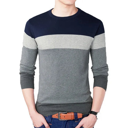 2024 Autumn Fashion Brand Casual Sweater O-Neck Striped Slim Fit Mens Sweaters Pullovers Men Pull Homme Contrast Color Knitwear