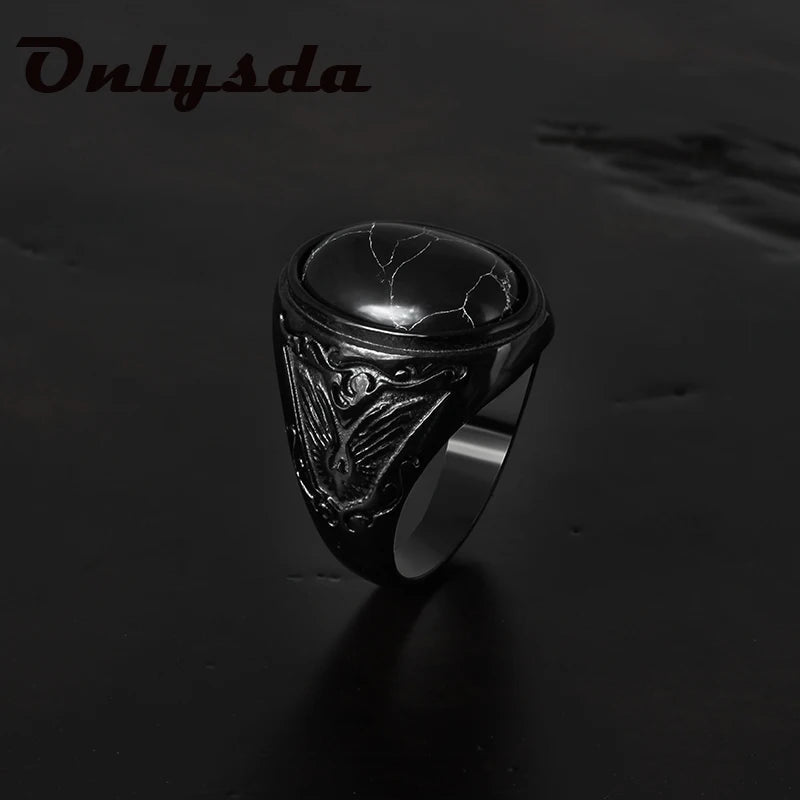 Stainless Steel Jewelry Ring Men Black Stone Rings 2021 Trend Charm Fashion Male Women Finger Band Engagement Wedding Gift V023