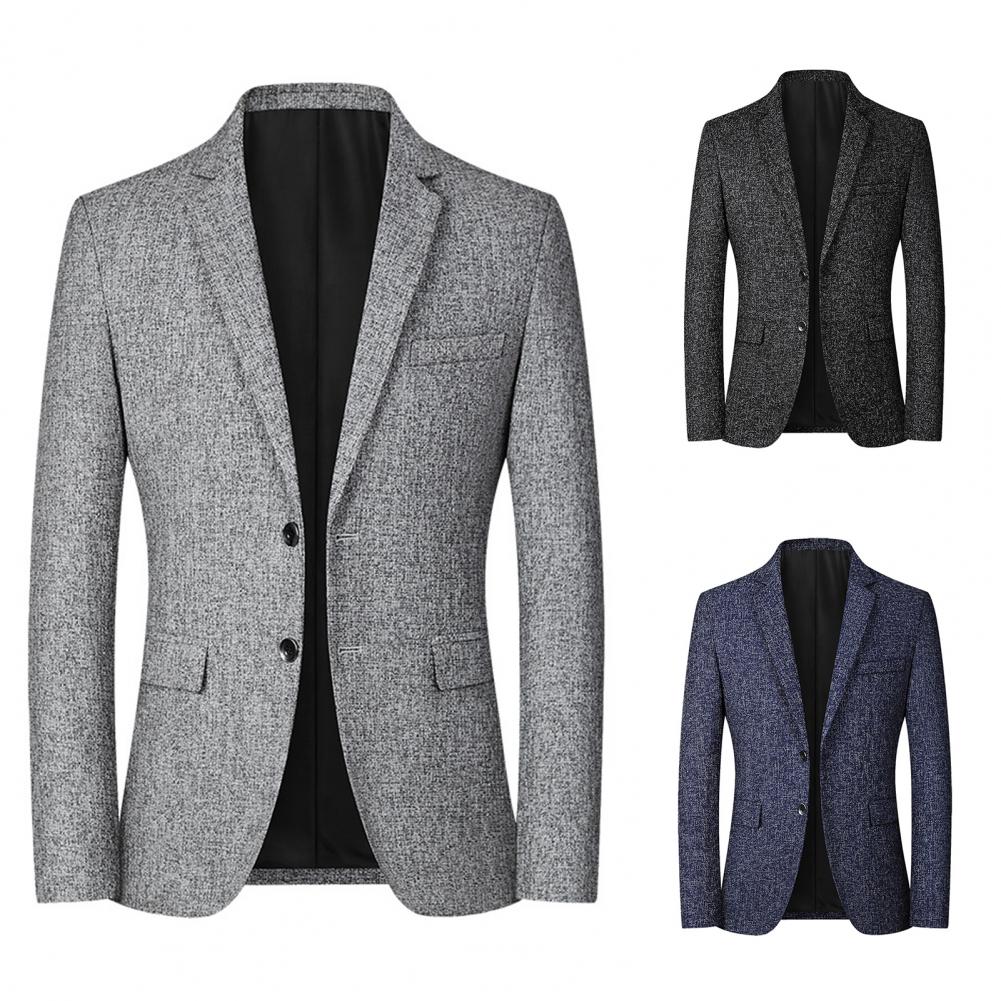 Men Blazer Solid Color Single Breasted Autumn Winter Two Buttons Pockets Suit Coat for Wedding