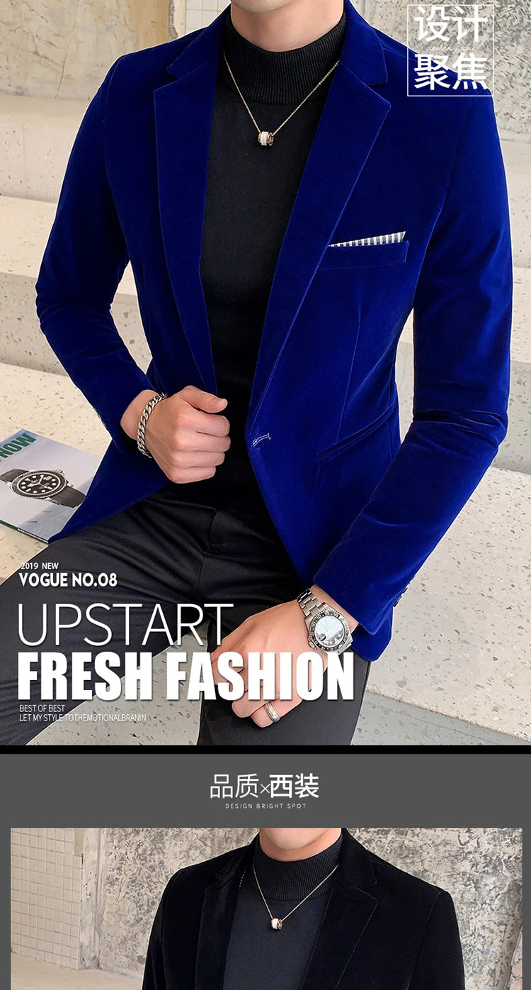 Burgundy Velvet Blazer Men 2022 Fashion Casual Blazer Men Wedding Groom Singer Costume Slim Blazer Formal Evening Dress M-5XL