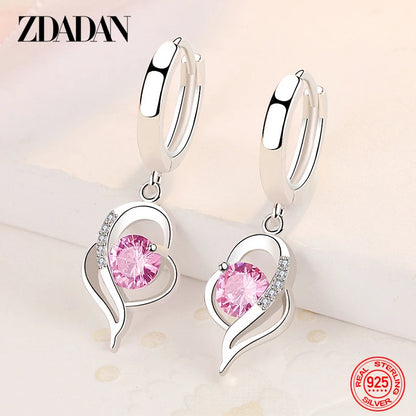 ZDADAN 925 Sterling Silver Crystal Zircon Earring For Women Fashion Jewelry