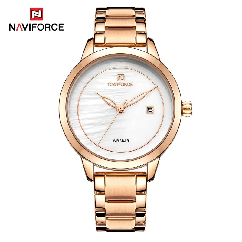 NAVIFORCE Bracelet Watch Women Brand Luxury Blue Stainless Steel Wristwatches Ladies Fashion Waterproof Date Dress Watches