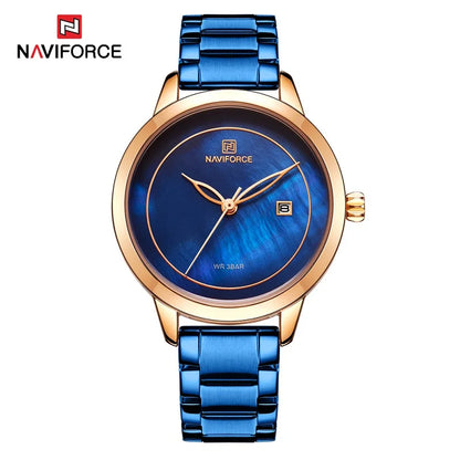 NAVIFORCE Bracelet Watch Women Brand Luxury Blue Stainless Steel Wristwatches Ladies Fashion Waterproof Date Dress Watches