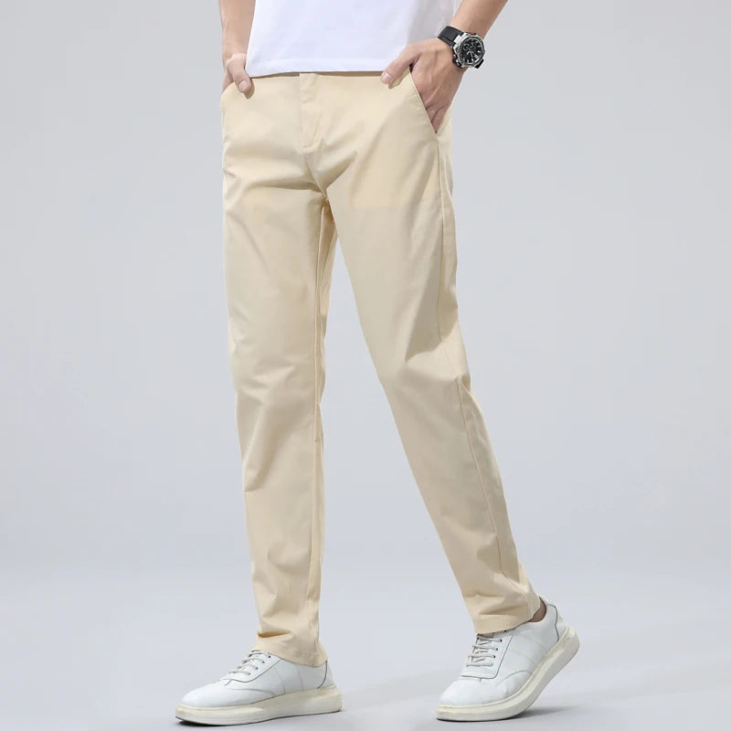 Spring Summer Men's Chinos Cotton Pants Straight Fashion Casual Classic Business Trousers for Male Khaki Black Grey Plus size 40