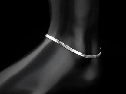 Hot 925 Sterling Silver Unisex Simple Flat Snake Anklets Women Jewelry Punk Rock Glossy Blade Style Bare Foot Chain Bracelets