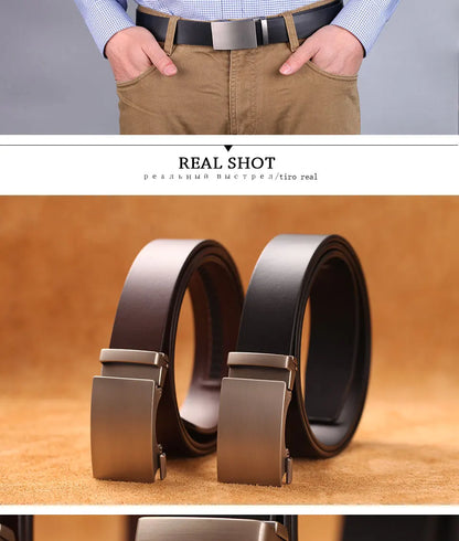 Genuine Cow Leather Automatic Belt For Men Formal Automatic Buckle Belt  Genuine Leather Mens business Strap