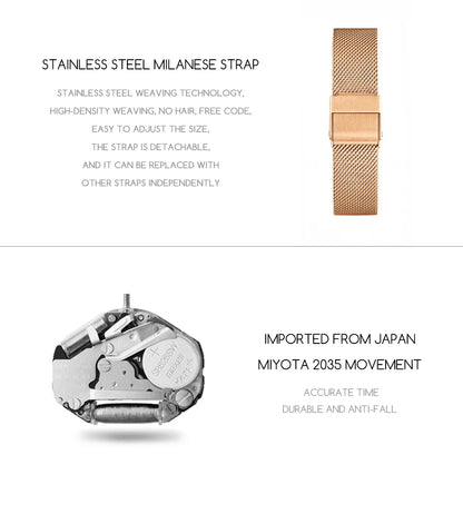 Rectangle Ultrathin Nordic Simple Style Japan Quartz Movement Fashion Stainless Steel Mesh Silvery Bracelet Belt Ladies Watches