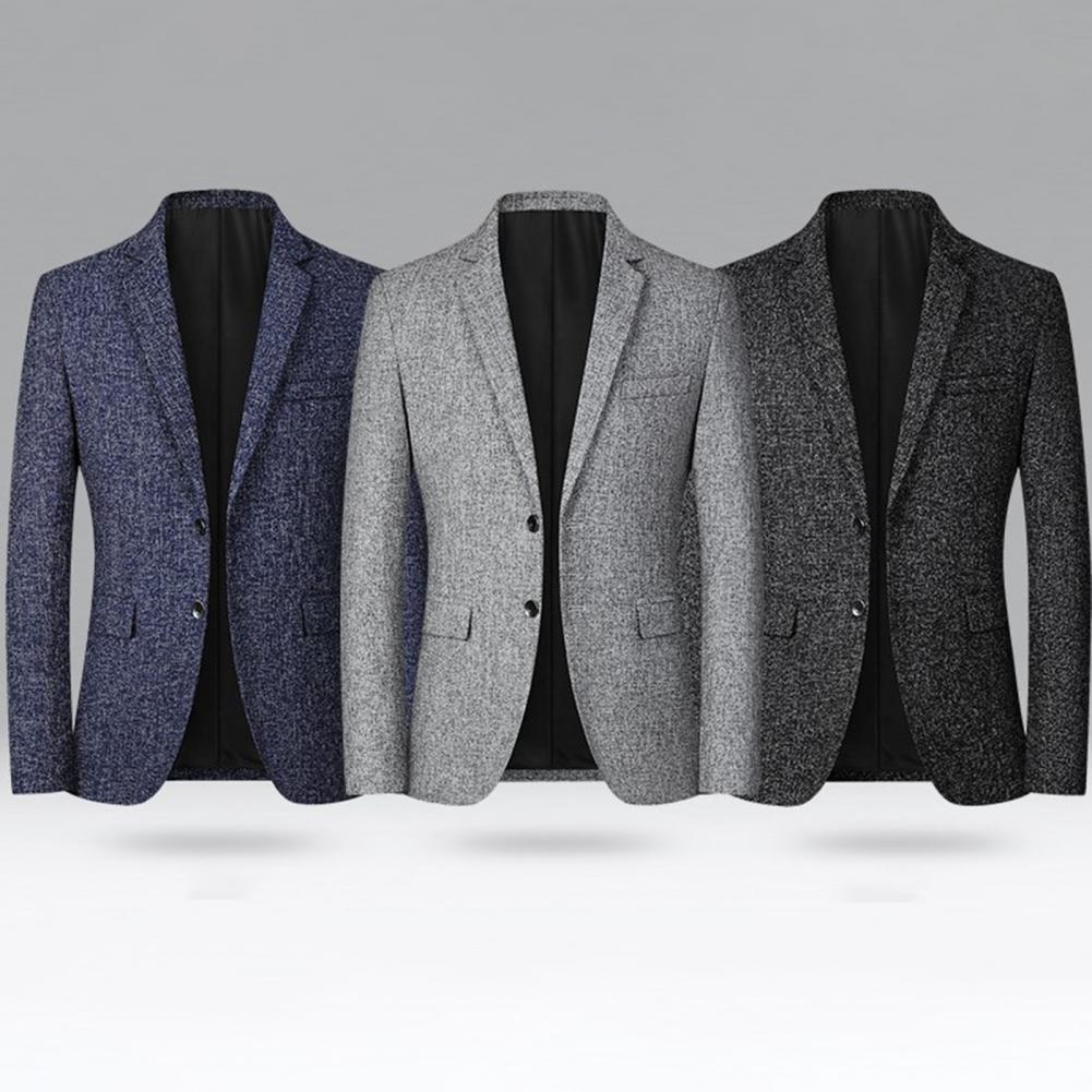 Men Blazer Solid Color Single Breasted Autumn Winter Two Buttons Pockets Suit Coat for Wedding