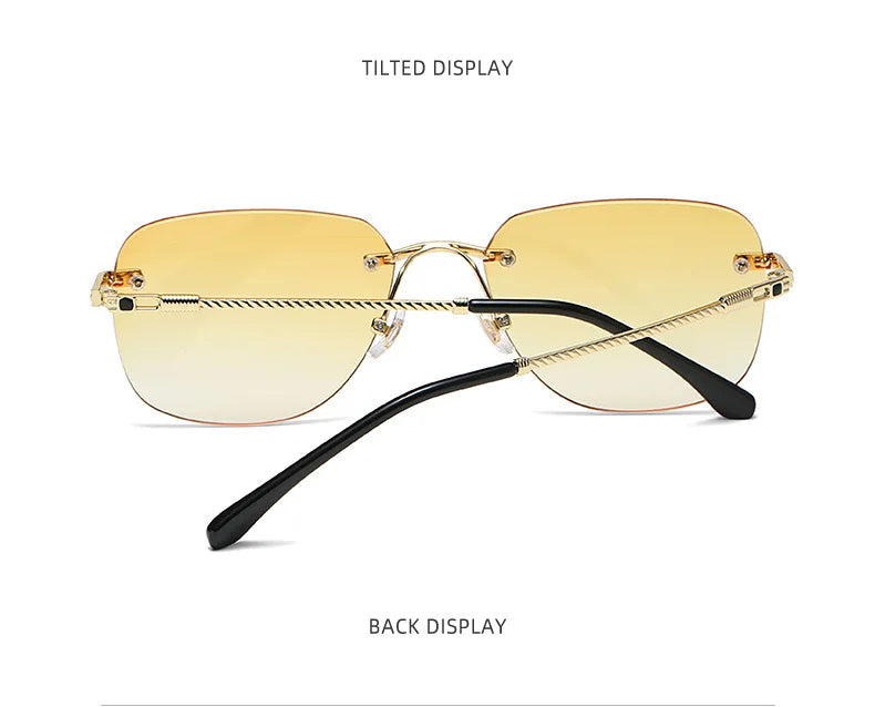 HBK Square Rimless Sunglasses Women Men Red Mirror Yellow Lens Metal Frame Fashion Vintage Frameless Sun Glasses Ladies