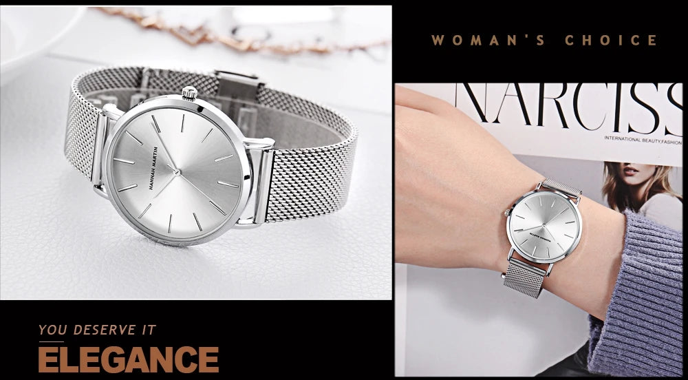 Hannah Martin Japan Quartz Movement High Quality Women Stainless Steel Mesh Rose Gold Waterproof Ladies Watch Dropshipping CB36