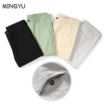 Spring Summer Men's Chinos Cotton Pants Straight Fashion Casual Classic Business Trousers for Male Khaki Black Grey Plus size 40