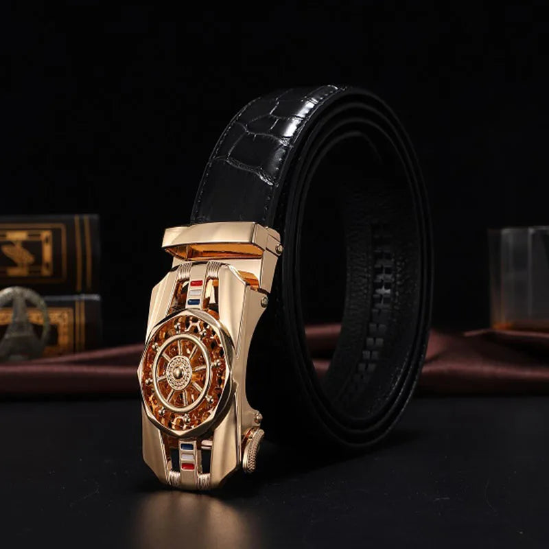 Men Genuine Leather Belts Brand Luxury Stone Pattern High Quality Business Work Automatic Buckle Belts for Men ZD121