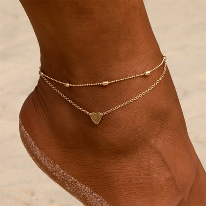 IPARAM Women's Anklet Bohemian Layered Heart Anklet  Summer Beach Anklets On Foot Ankle Bracelets For Women Leg Chain