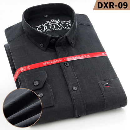 100% Cotton Plus Size 7XL Corduroy Shirt Mens Casual Long Sleeve Regular Fit Business Dress Shirts For Male Comfortable Pocket