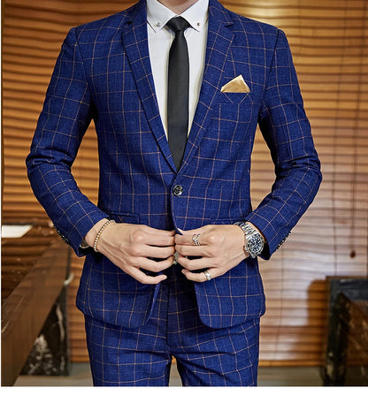 Blazer Vest Pants Groom Wedding Dress Stage Party Suit Three Piece Set and Two Piece Set Mens casual business classic plaid suit