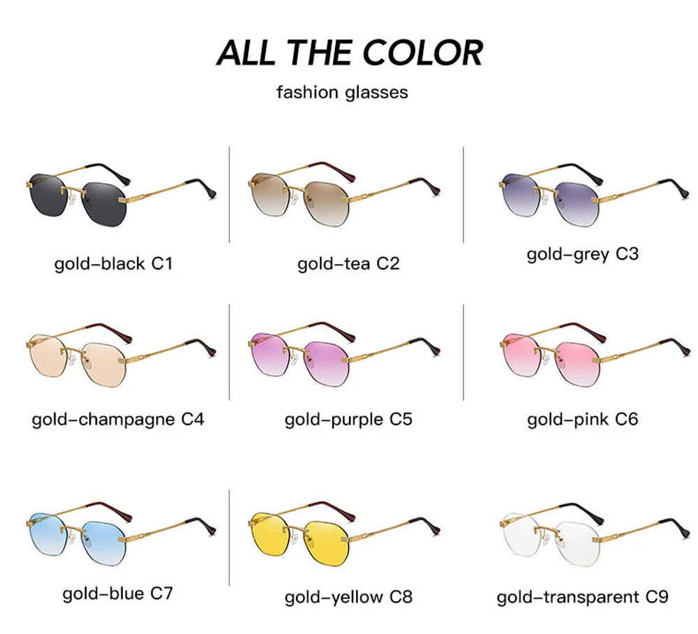 Brown Frameless Gold Metal Ladies Sunglasses Rimless Gradient Lens Blue Fashion Sun Glasses For Men UV400 Summer 2025