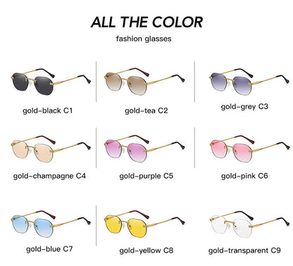 Brown Frameless Gold Metal Ladies Sunglasses Rimless Gradient Lens Blue Fashion Sun Glasses For Men UV400 Summer 2025