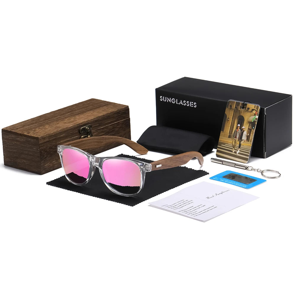 GM Brand Transparent Color Frames Sunglasses Men Women's Polarized Delicate Fashion Handmade Wood Sunglasses With Box