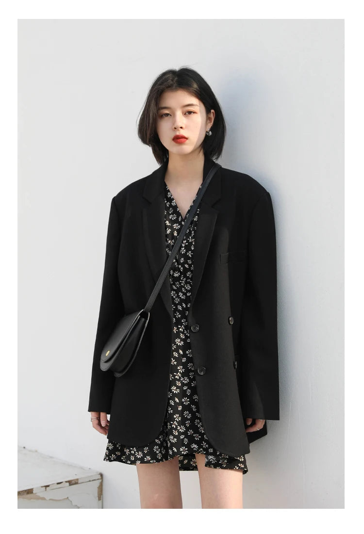 CHIC VEN 2025 Fashion Women's Blazer Office Lady Long Sleeve Double-breasted Mid-length Casual Coat Ladies Outerwear Stylish Top