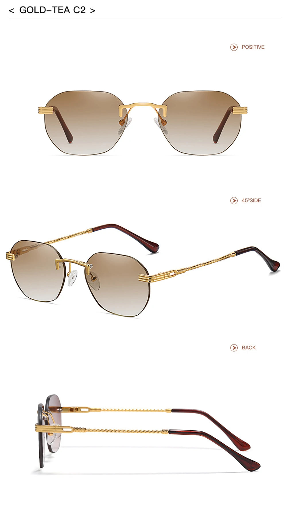 Brown Frameless Gold Metal Ladies Sunglasses Rimless Gradient Lens Blue Fashion Sun Glasses For Men UV400 Summer 2025