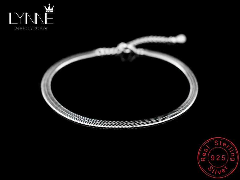 Hot 925 Sterling Silver Unisex Simple Flat Snake Anklets Women Jewelry Punk Rock Glossy Blade Style Bare Foot Chain Bracelets