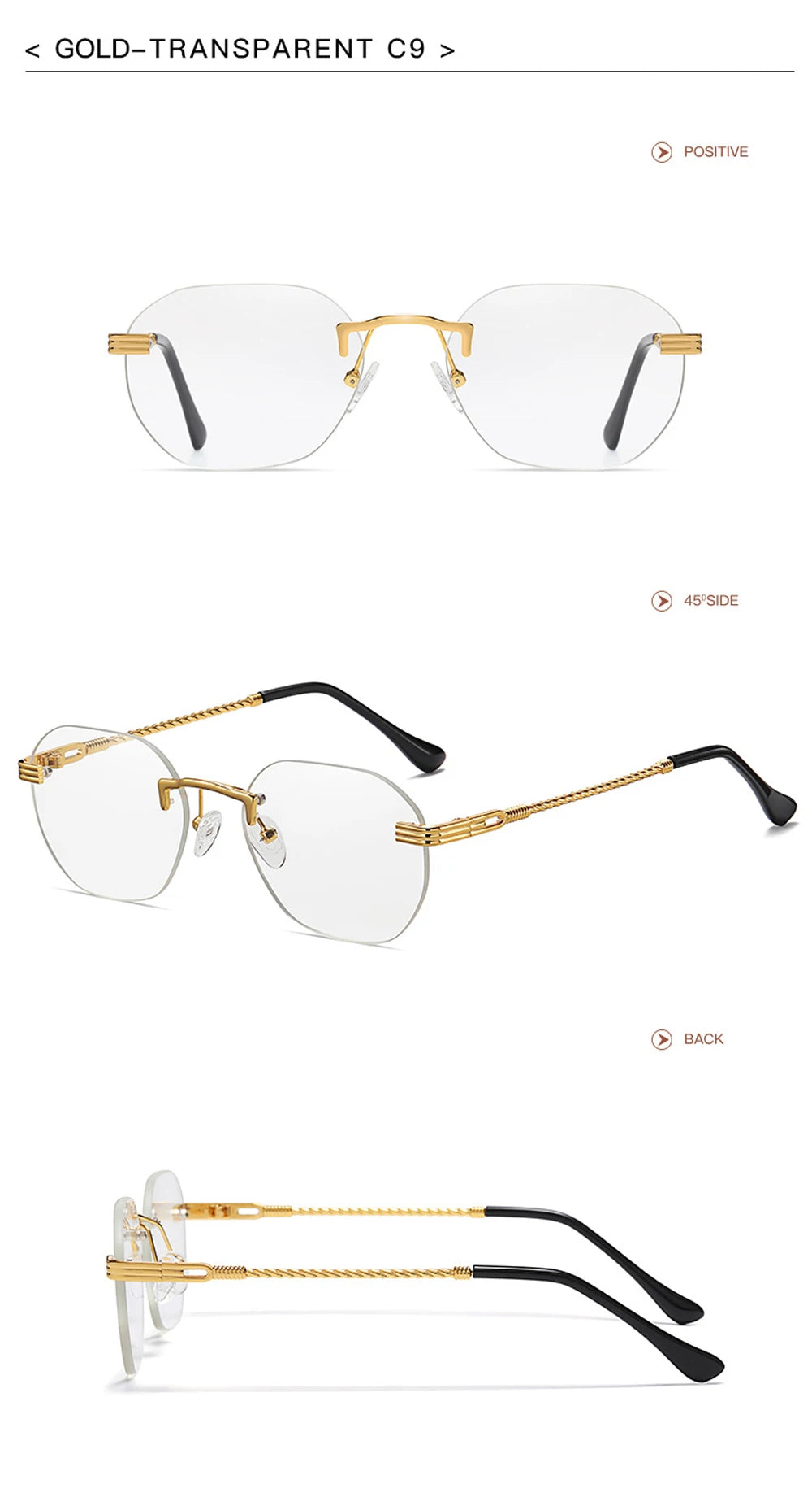 Brown Frameless Gold Metal Ladies Sunglasses Rimless Gradient Lens Blue Fashion Sun Glasses For Men UV400 Summer 2025