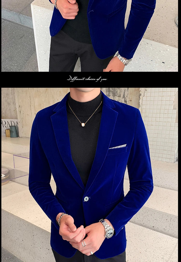 Burgundy Velvet Blazer Men 2022 Fashion Casual Blazer Men Wedding Groom Singer Costume Slim Blazer Formal Evening Dress M-5XL