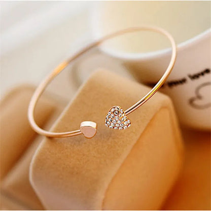 2025 Hot New Fashion Adjustable Crystal Double Heart Bow Bilezik Cuff Opening Bracelet For Women Jewelry Gift Mujer Pulseras