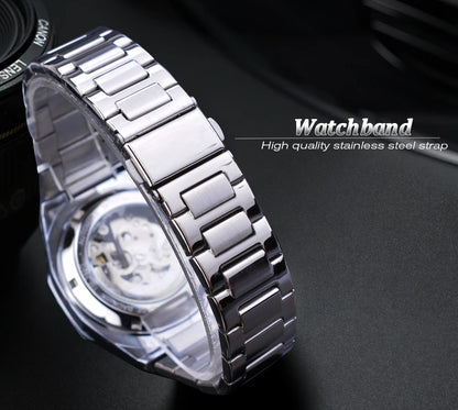 Forsining Casual Automatic Watch 3D Diamond Skeleton Hollow Mens Wristwatches Luminous Military Watches Tourbillon Montre Homme