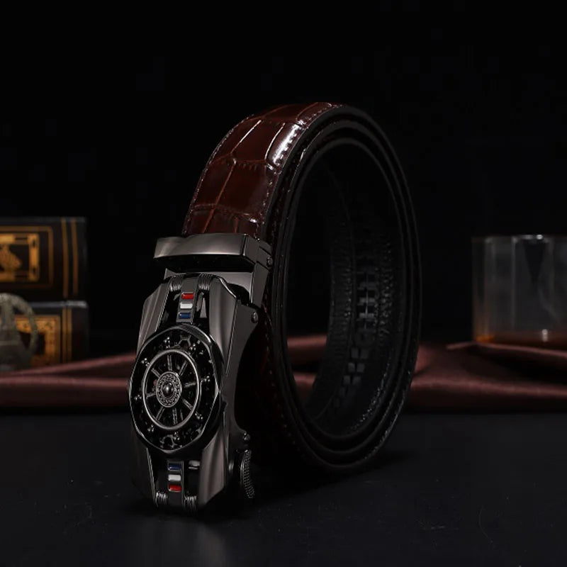 Men Genuine Leather Belts Brand Luxury Stone Pattern High Quality Business Work Automatic Buckle Belts for Men ZD121