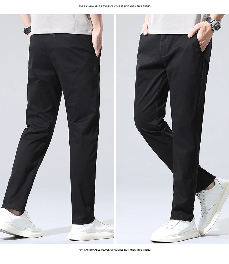 Spring Summer Men's Chinos Cotton Pants Straight Fashion Casual Classic Business Trousers for Male Khaki Black Grey Plus size 40